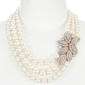 Anne Klein Blanc Crystal and Pearl Statement Necklace NWT